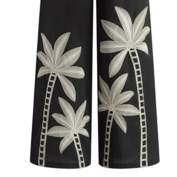 Commense Black Palm Tree Embroidered Wide-Leg Pants Size Small NWT - Picture 4 of 5